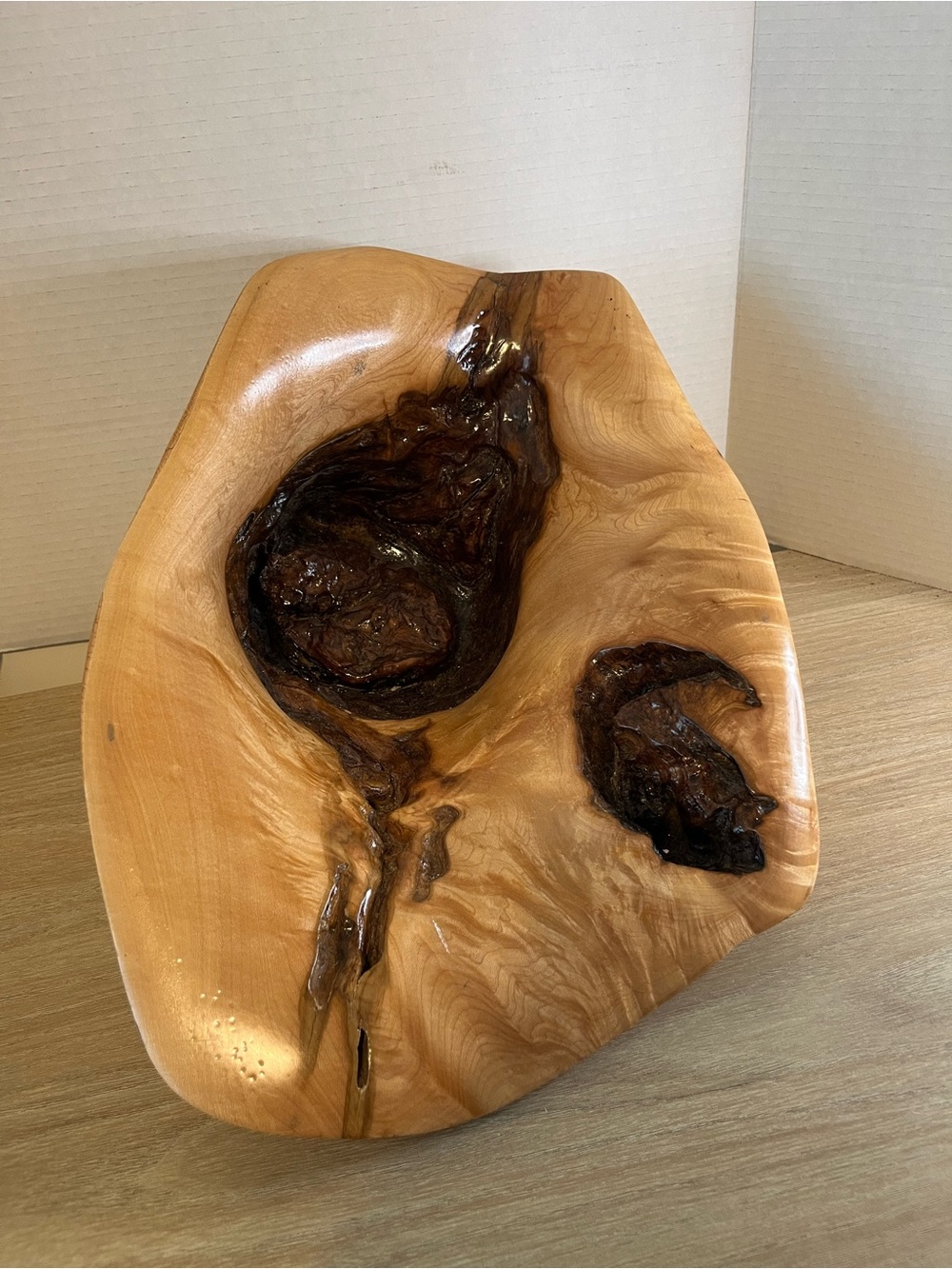 Handcrafted Natural Wood Decorative Bowl in Honey Brown